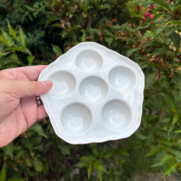 Vintage Set of 3 Escargot Dishes Luzifer Bauscher Weiden Orange White Porcelain - Picture 5 of 10